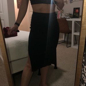 Black Ribbed Knit Midi Skirt